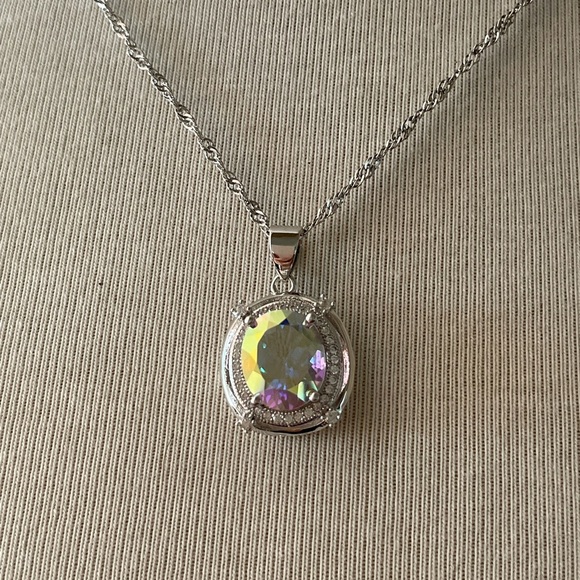 New in box necklace. Delicate silver chain with simulated fire opal m - Picture 1 of 5